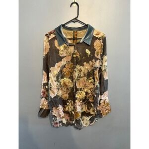 ARATTA Silent Journey For Adriana Fadded Black Floral Sheer Button Down SZ LG‎